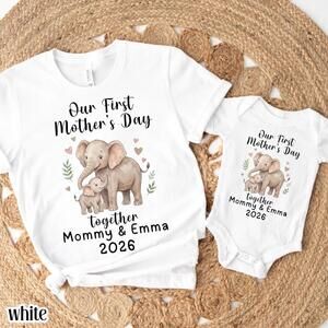 First Mothers Day Shirt Matching Mom Baby Outfit Mama 2026 Elephant